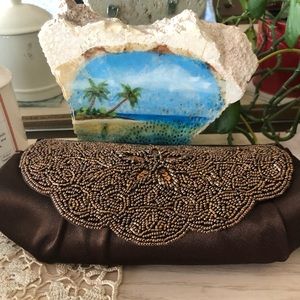 Beautiful brown beaded evening bag.